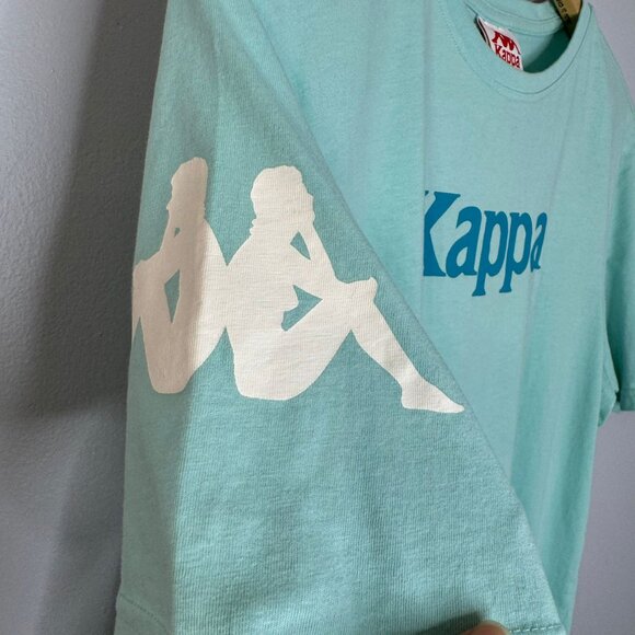 Kappa Mens Crew Neck Logo T-Shirts Short Sleeve Aqua blue - Picture 4 of 7